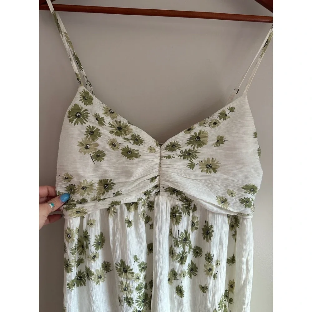 Abercrombie & Fitch Floral Maxi Dress Womens LP White Green EUC Boho Cottagecore